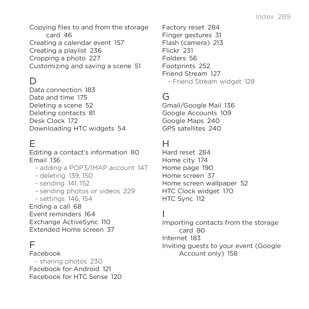 HTC HTC Desire manual Index  